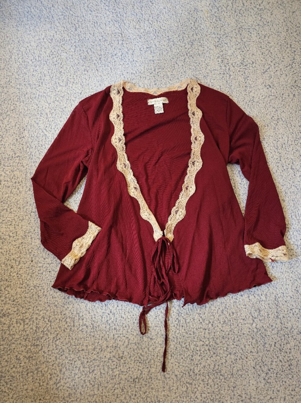 Newport News Burgundy Lace-Trim Blouse - Picture 2 of 6